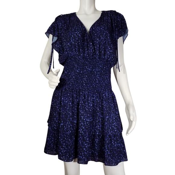 Parker Blue Vneck Smocked Waist Dress Size Large NWT - Picture 1 of 7